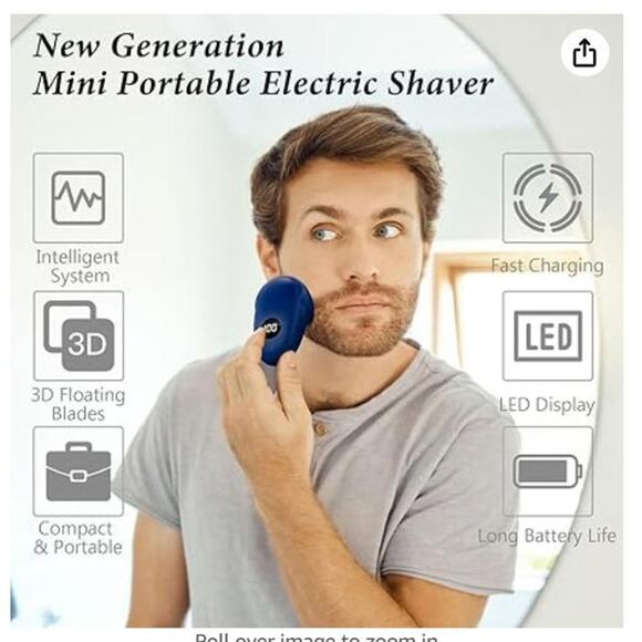 Electric Shaver with LED Display, Upgrade Curved Blade Net, Portable, Blue - Picture 2 of 7